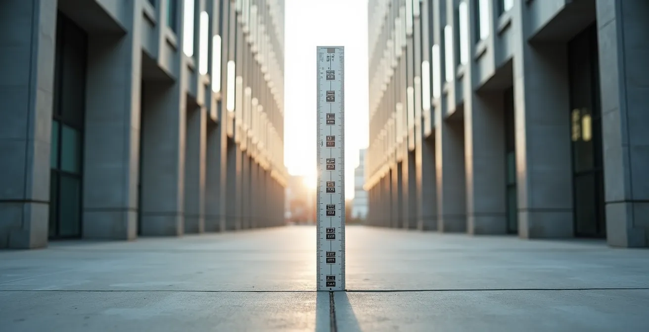 Split-view comparison showing same building with corrected verticals versus true three-point perspective
