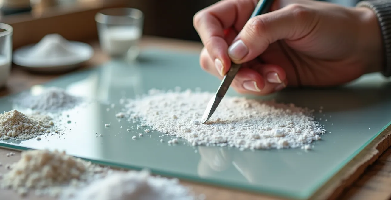 Artist's hands mixing modern lead white alternative on glass palette
