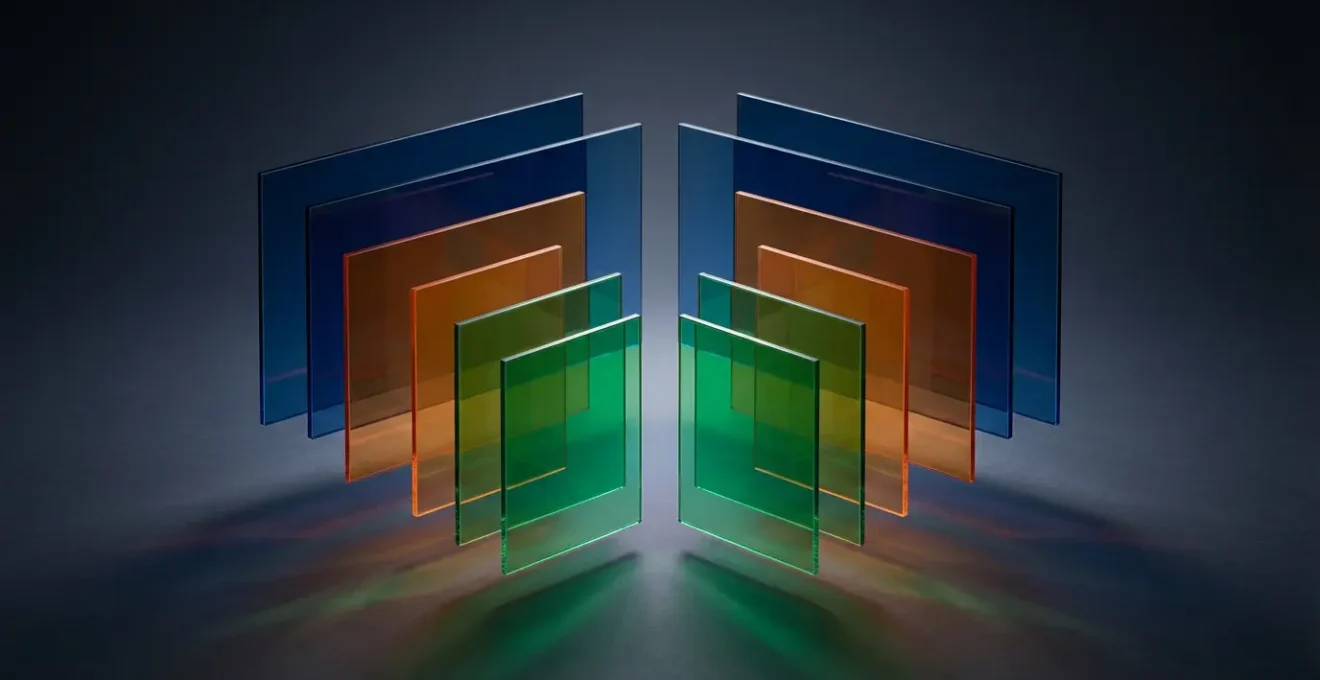 Abstract visualization of layer organization by depth planes in a creative composition