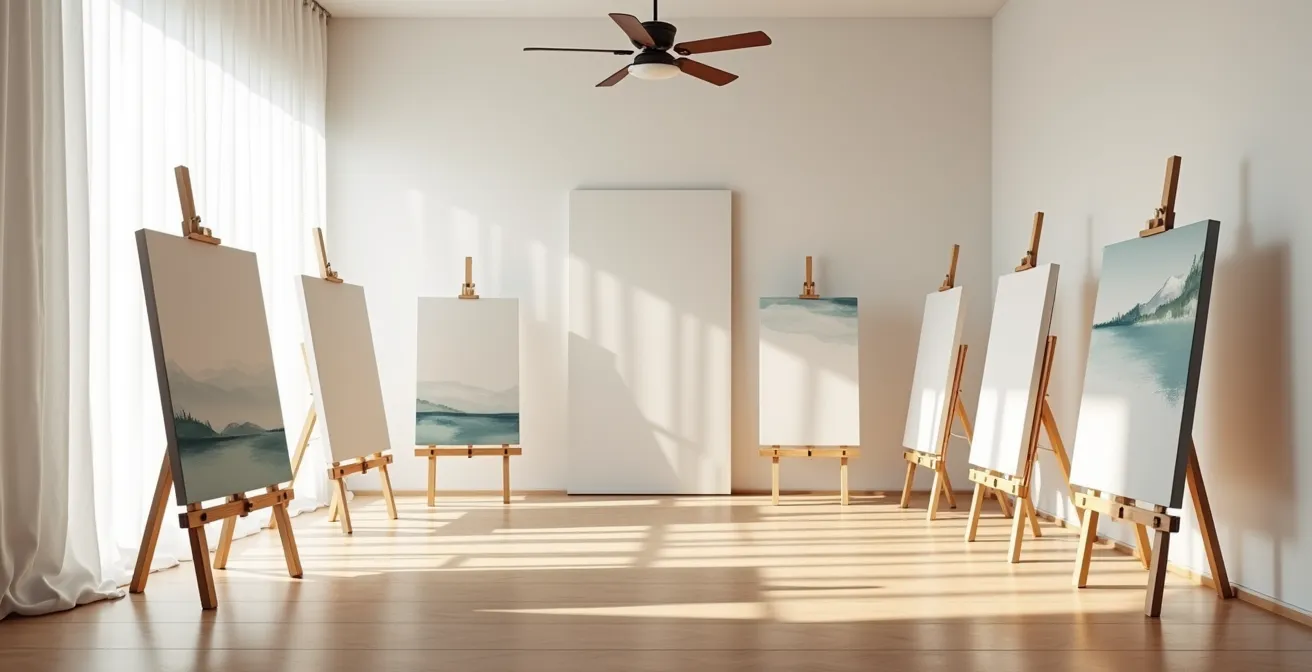 Artist studio showing optimal drying conditions with indirect natural light and ventilation