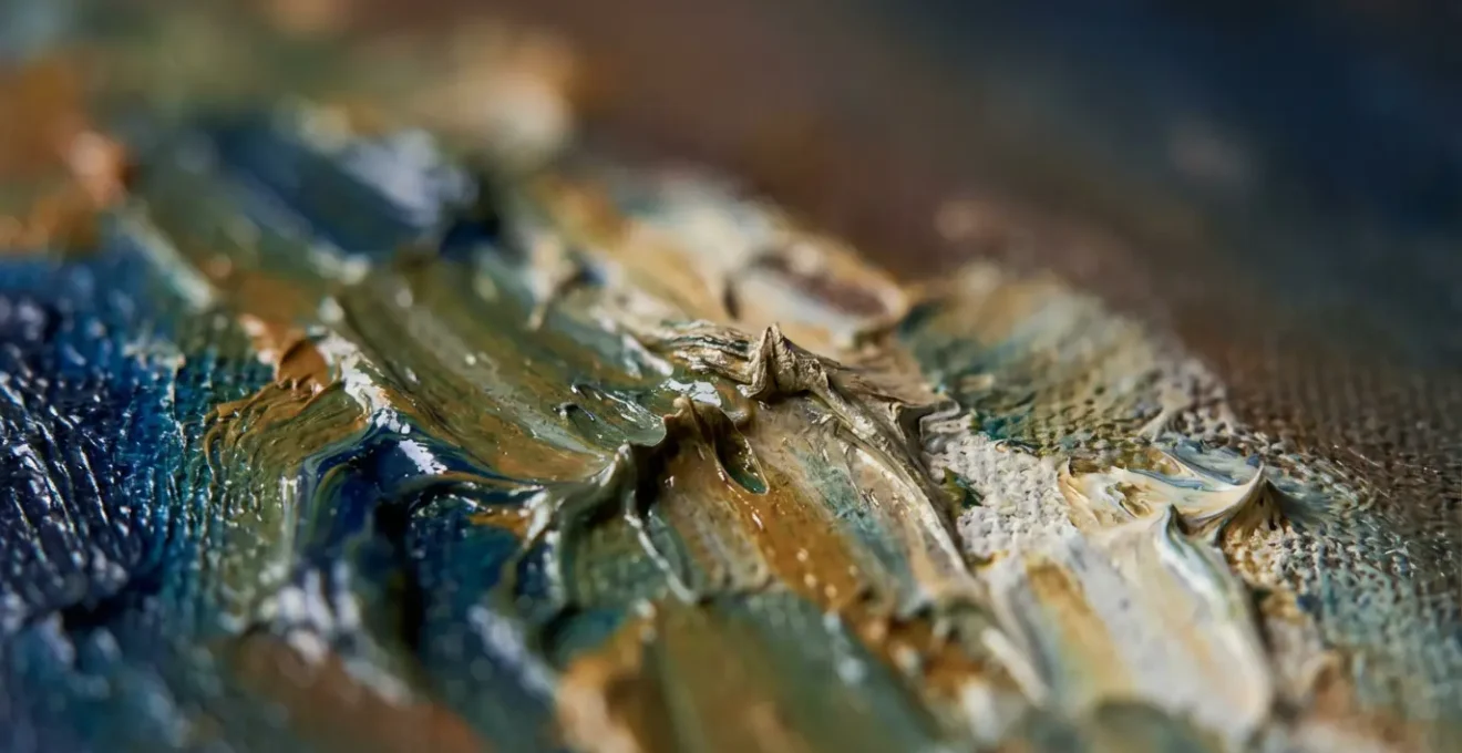 Graduate art show opening with collectors examining works in gallery space