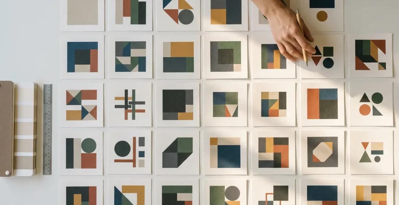 Wide angle view of design workspace showing organized multiple artboards