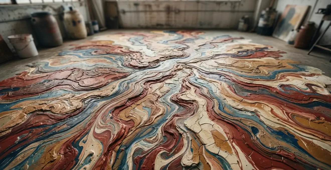 Abstract visualization of controlled paint drips and fluid dynamics in action painting