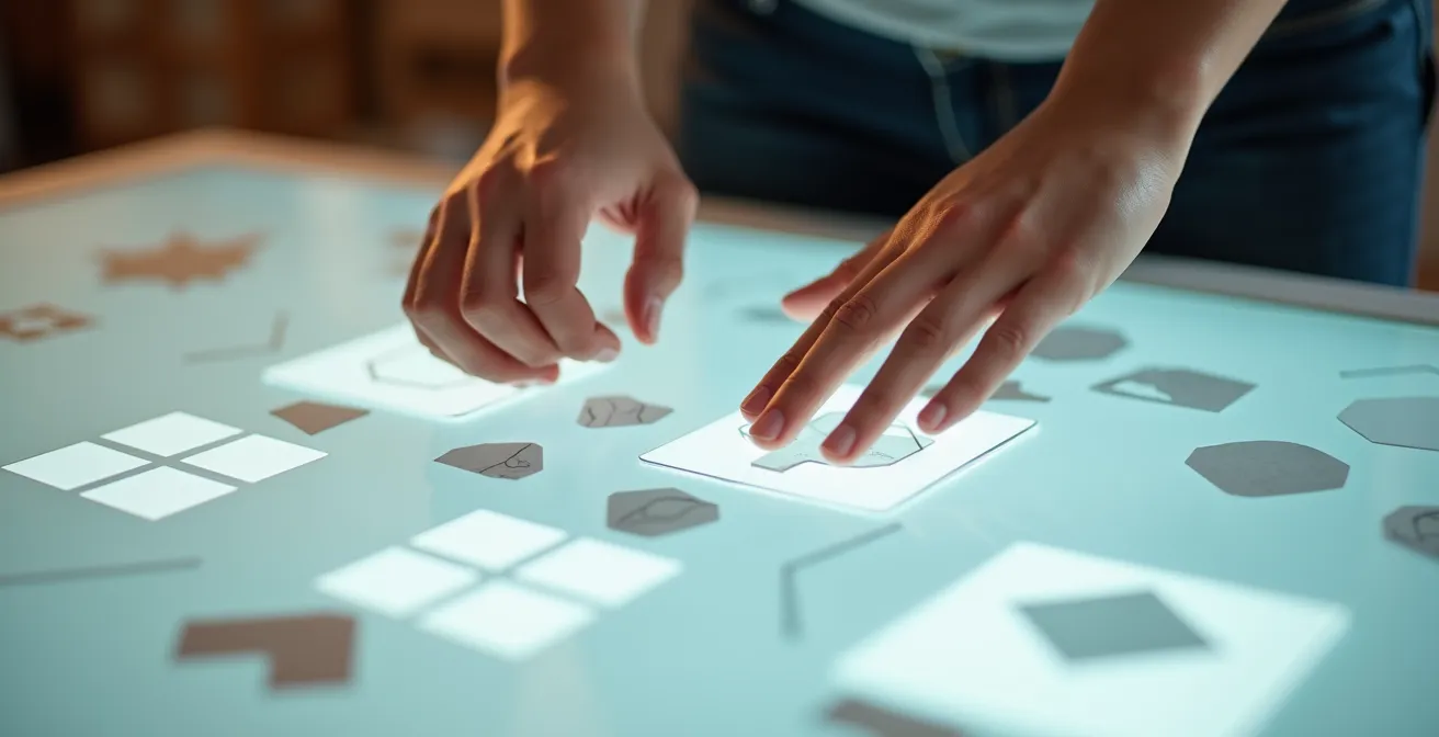 Close-up photograph of precision alignment tools demonstrating perfect grid alignment