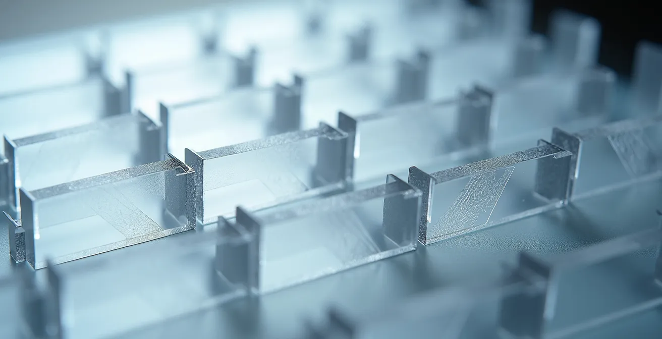 Macro photograph of a grid structure showing the mathematical beauty of column divisions