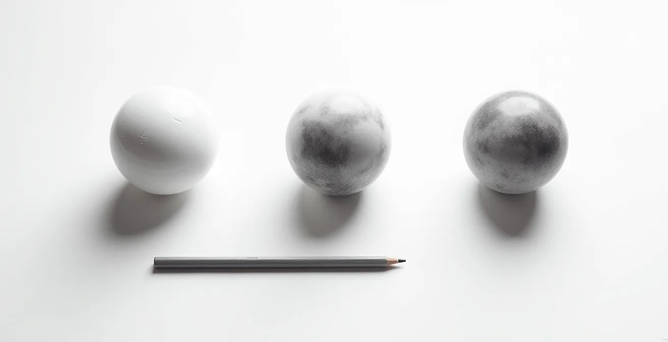 Three-dimensional sphere showing numbered value zones from 1 to 10 created with single H pencil