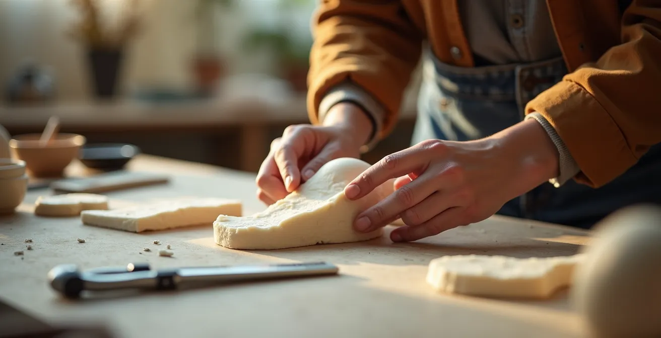Artist reviewing wax proof with documentation tools in studio setting