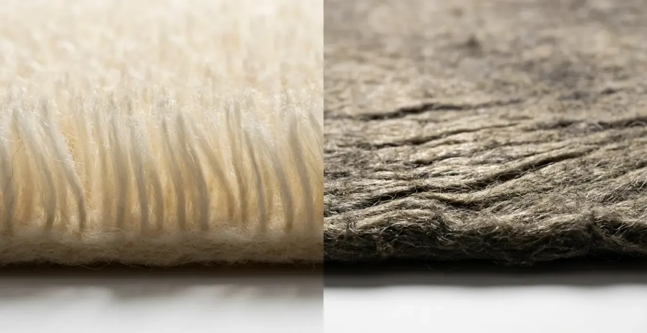 Macro comparison of new versus worn etching press blankets showing fiber compression